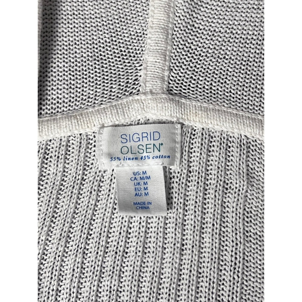 Sigrid Olsen Linen Cotton Knit Hoodie Sweater White Women's Size Medium Coastal - Picture 4 of 8